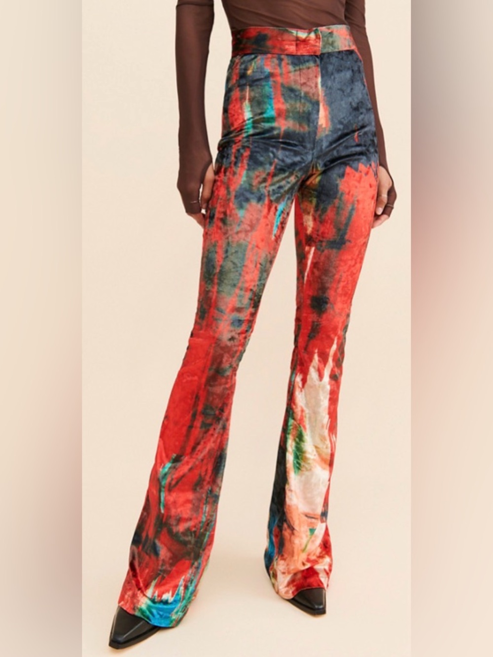 Free People Rendal Multicolor Velvet Flare Pants - Red, Blue, Green